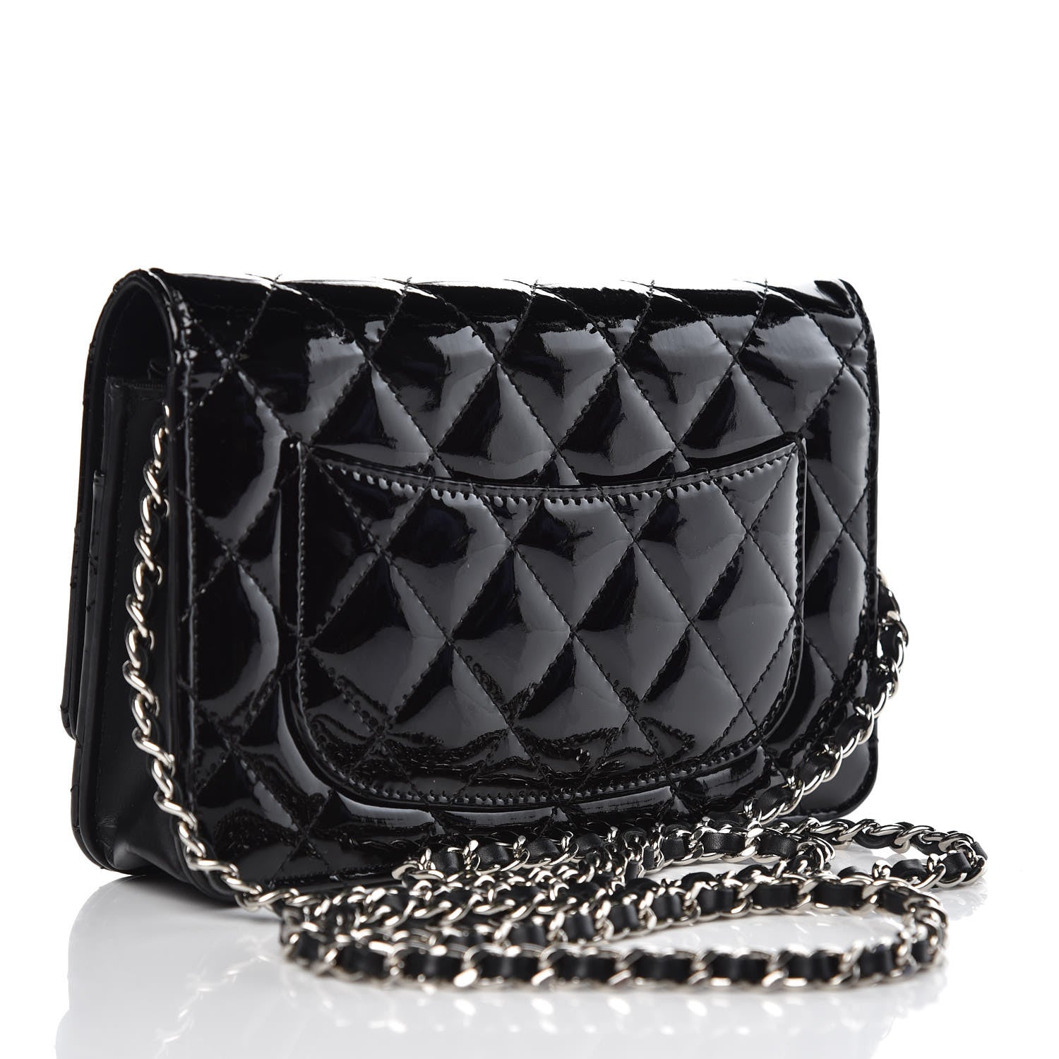 Chanel Patent Quilted Wallet On Chain WOC Black 3 of 9