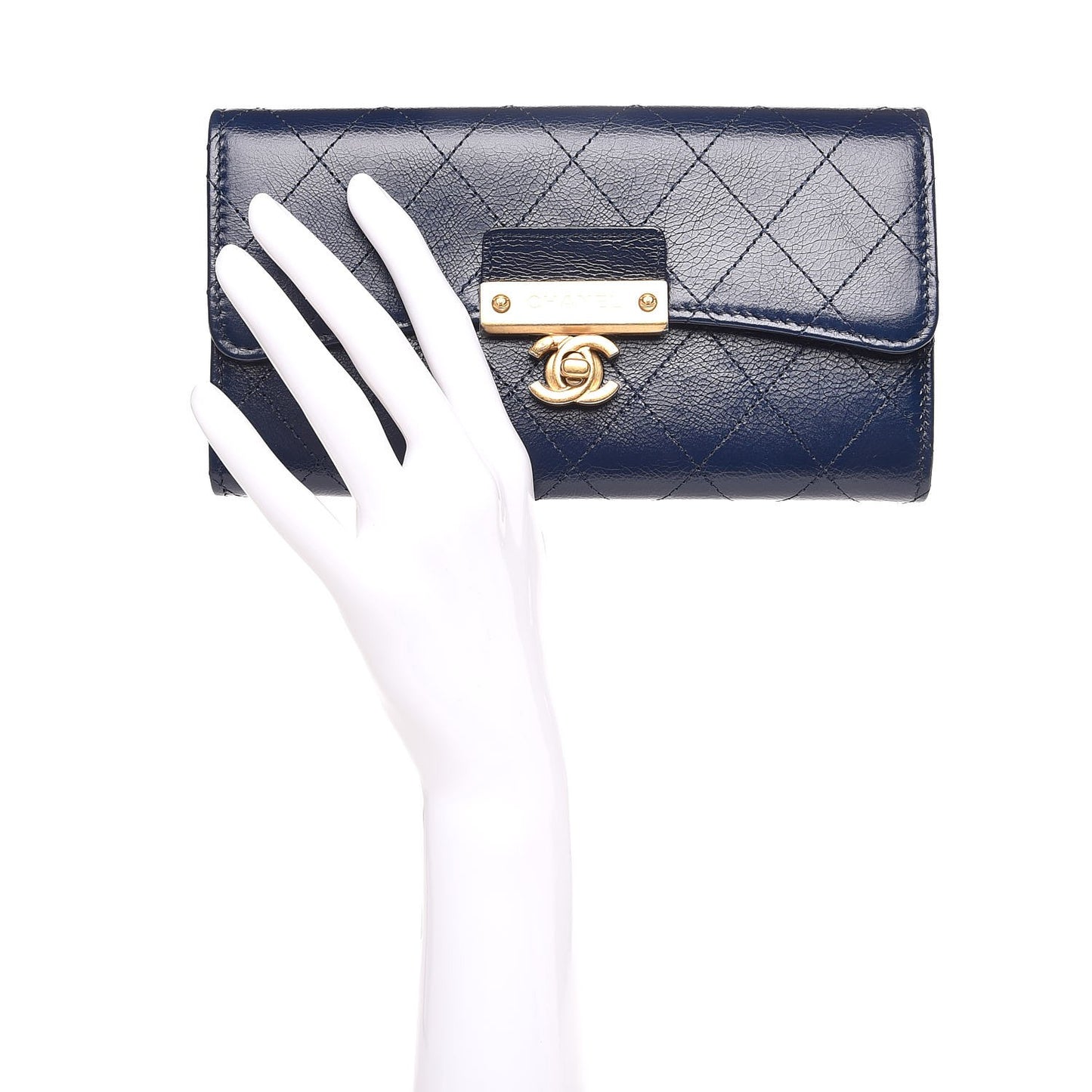 Goatskin Stitched Golden CC Flap Wallet Navy