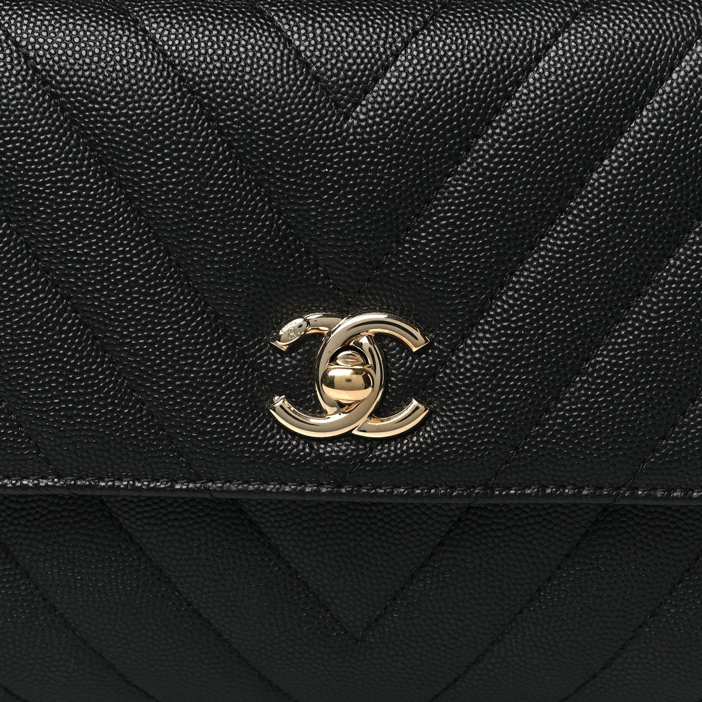 Caviar Chevron Quilted Mini Coco Handle Flap Black