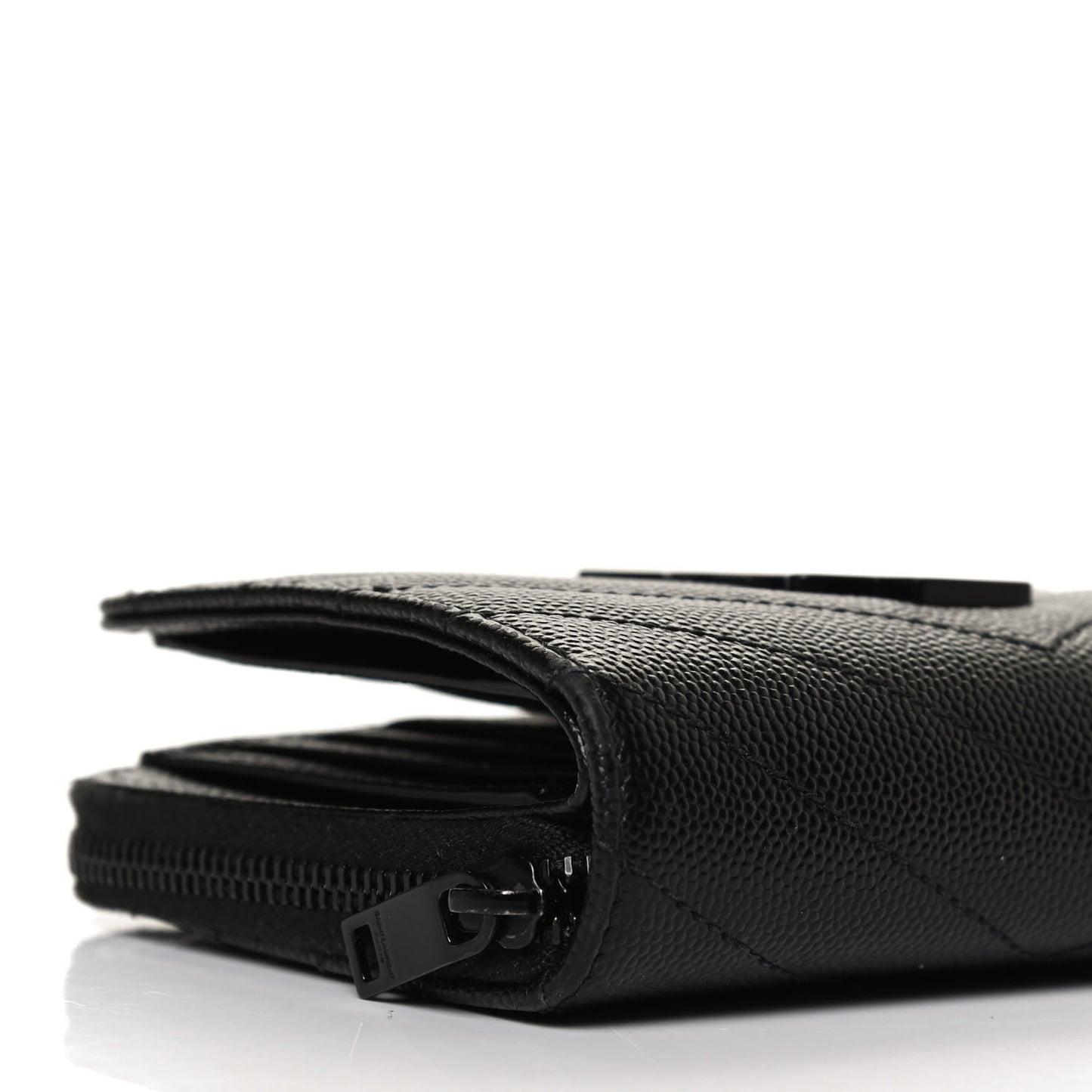 Grain De Poudre Matelasse Chevron Monogram Monochrome Compact Zip Around Wallet Black