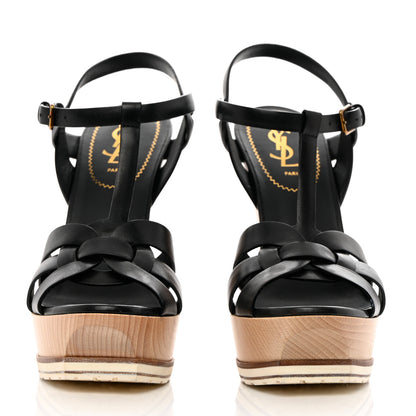 Saint Laurent Calfskin Wood Tribute 105 Platform Sandals 38.5 Black 2 of 11