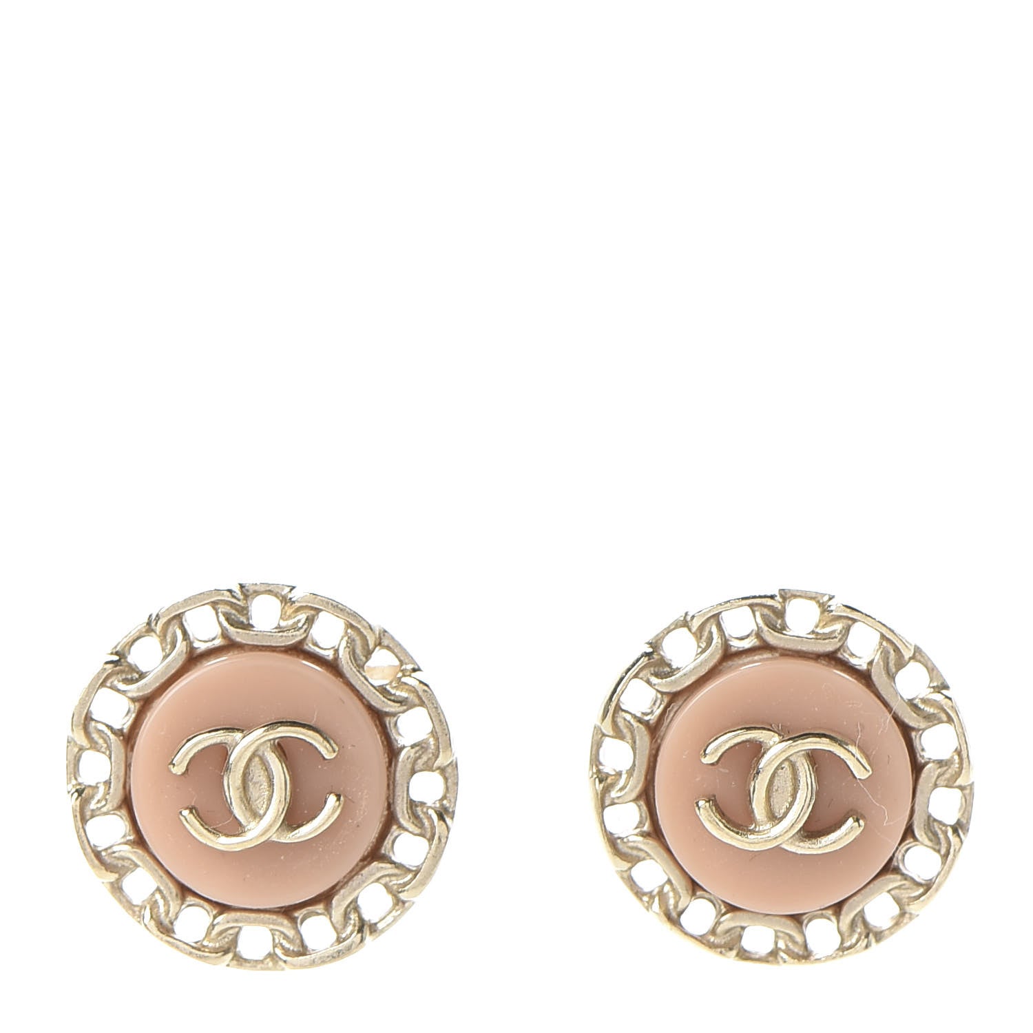 Chanel Resin Chain CC Round Earrings Gold Pink 1 of 5