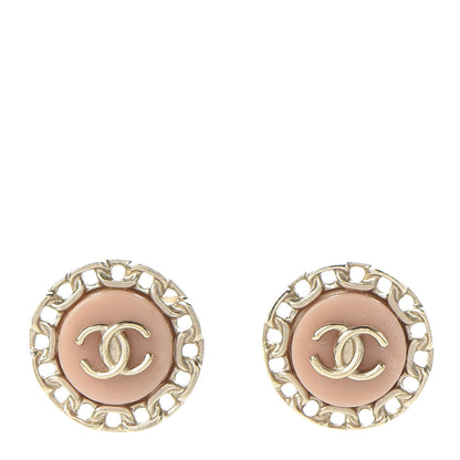 Chanel Resin Chain CC Round Earrings Gold Pink 1 of 5