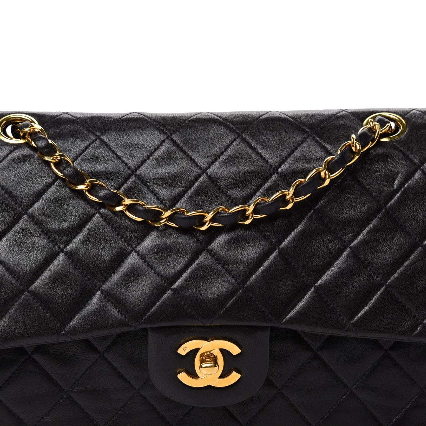 Lambskin Quilted Medium Double Flap Black