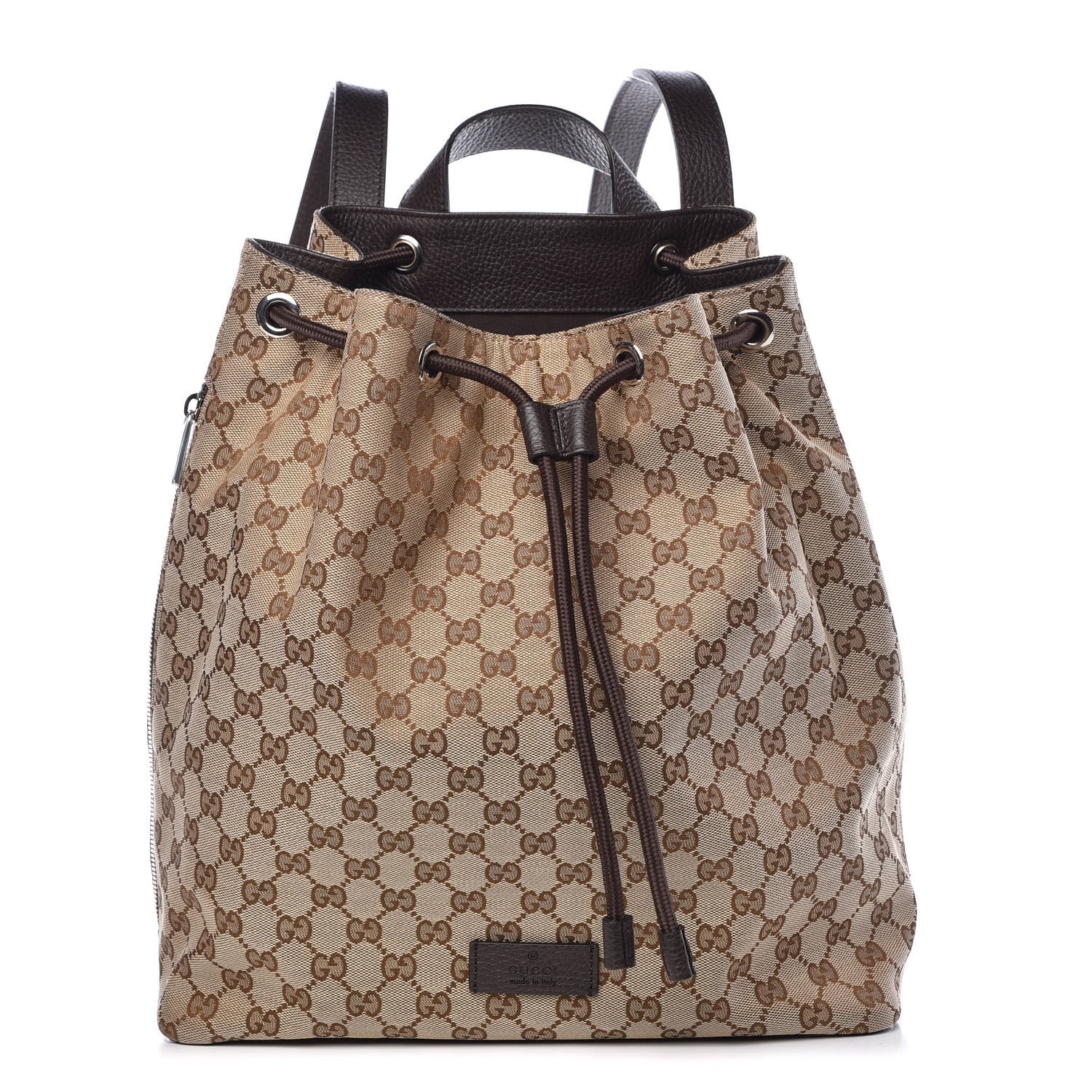 Gucci Monogram Dollar Calfskin O Drawstring Backpack Beige Ebony Testa di Moro Dark Chocolate 1 of 7
