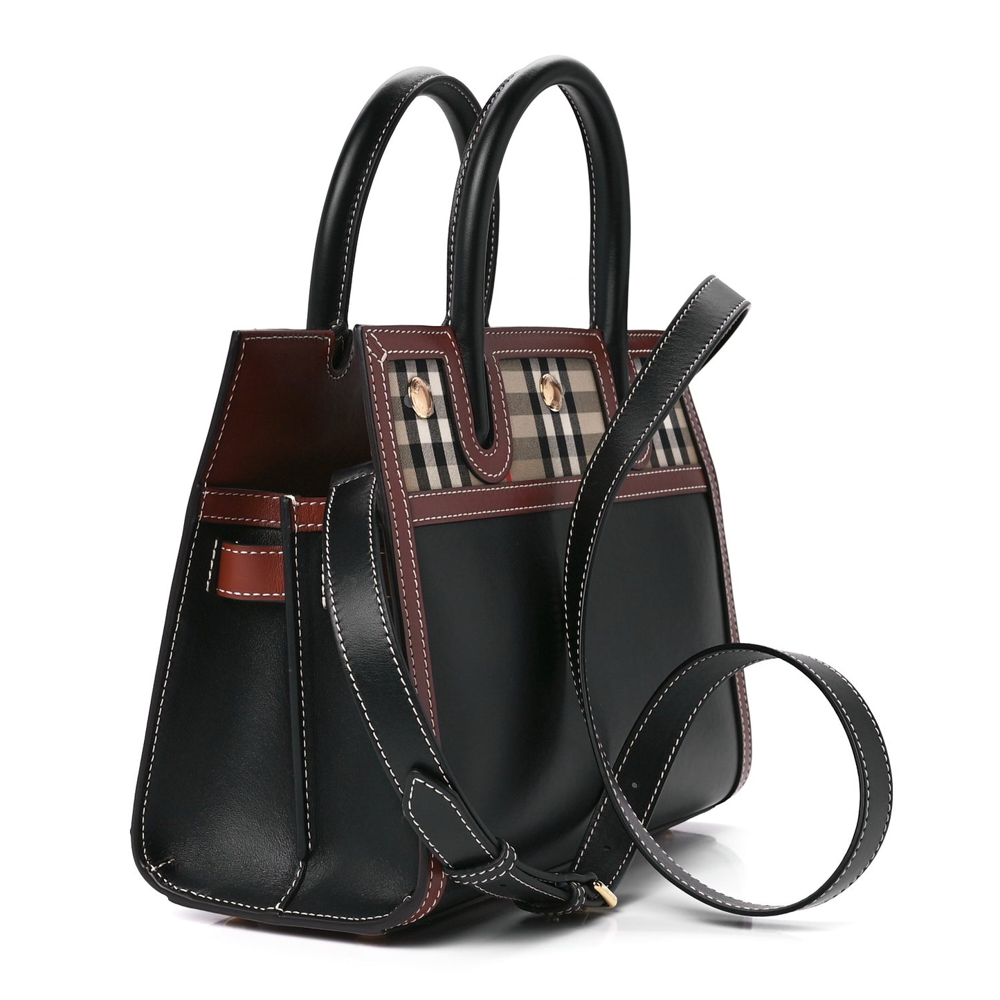Calfskin Vintage Check Mini Two Handle Title Bag Black