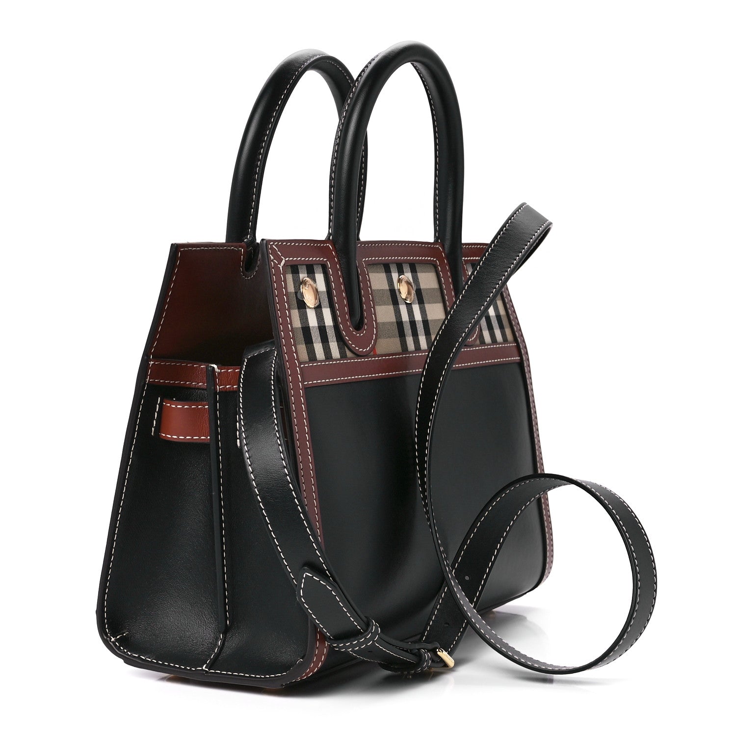 Burberry Calfskin Vintage Check Mini Two Handle Title Bag Black 3 of 11