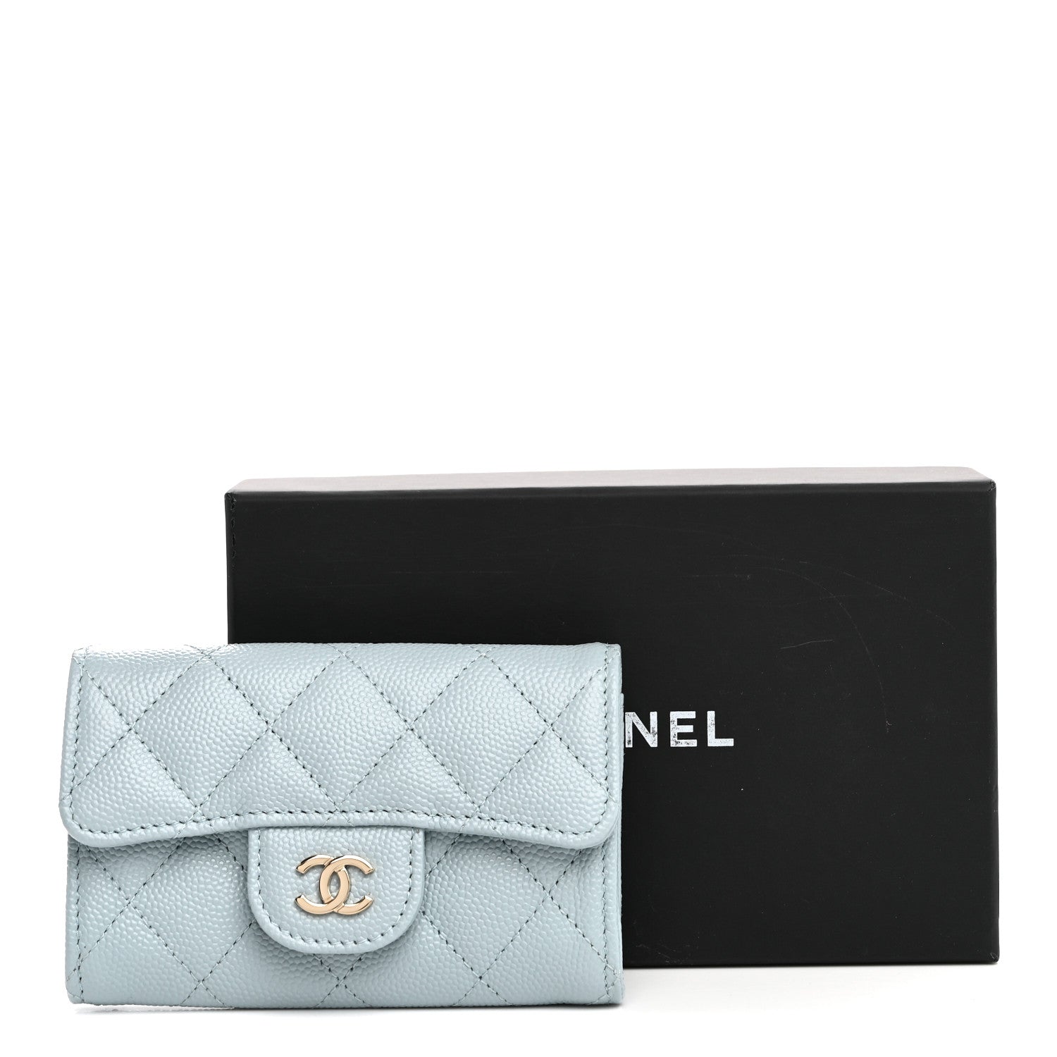 Chanel Caviar Quilted Flap Card Holder Wallet Light Blue 9 of 9