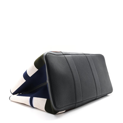 Hermes Toile H Plume Negonda Voyage Garden Party Tote 49 Bleu Indigo Ecru Beige Black 4 of 9