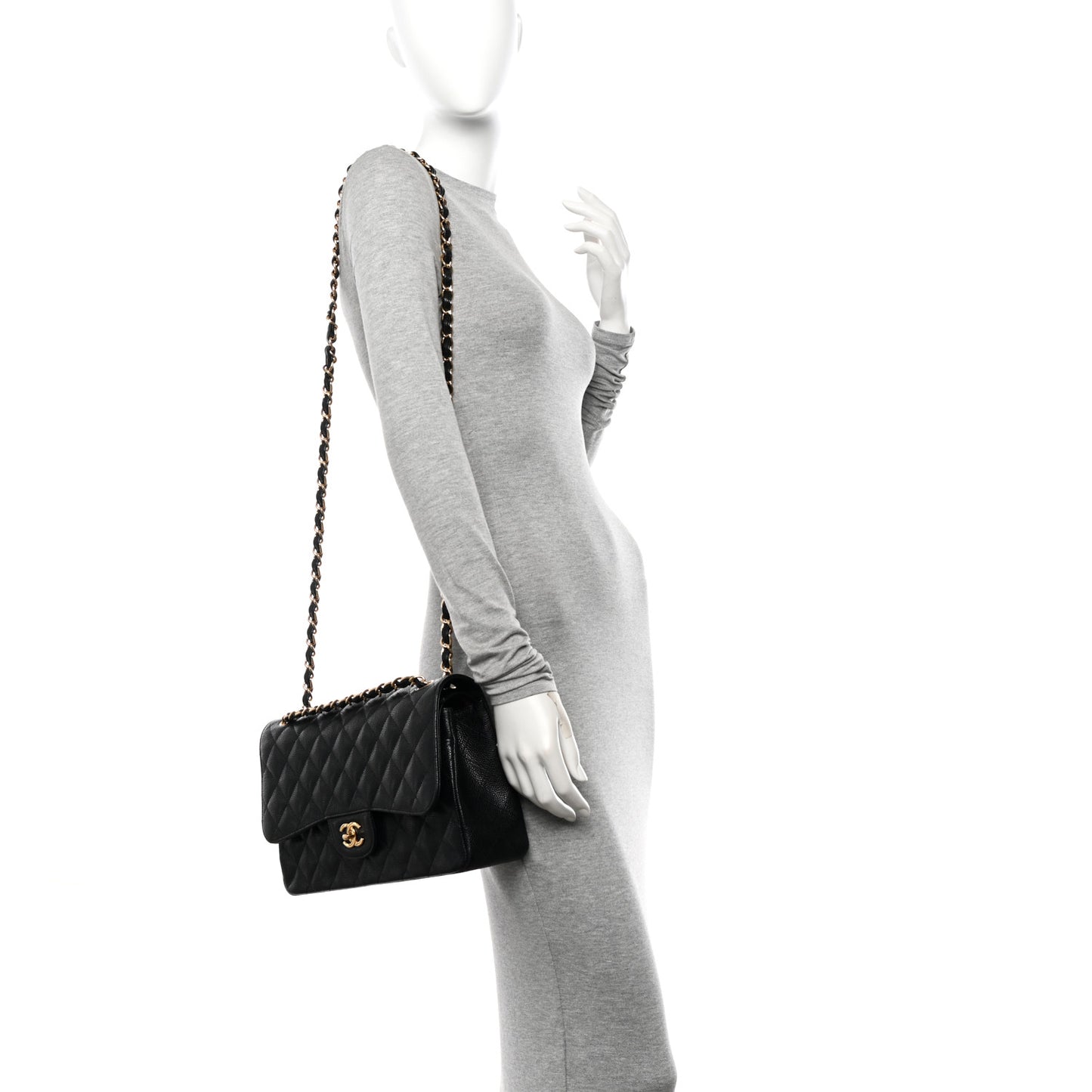 Caviar Quilted Jumbo Double Flap Black
