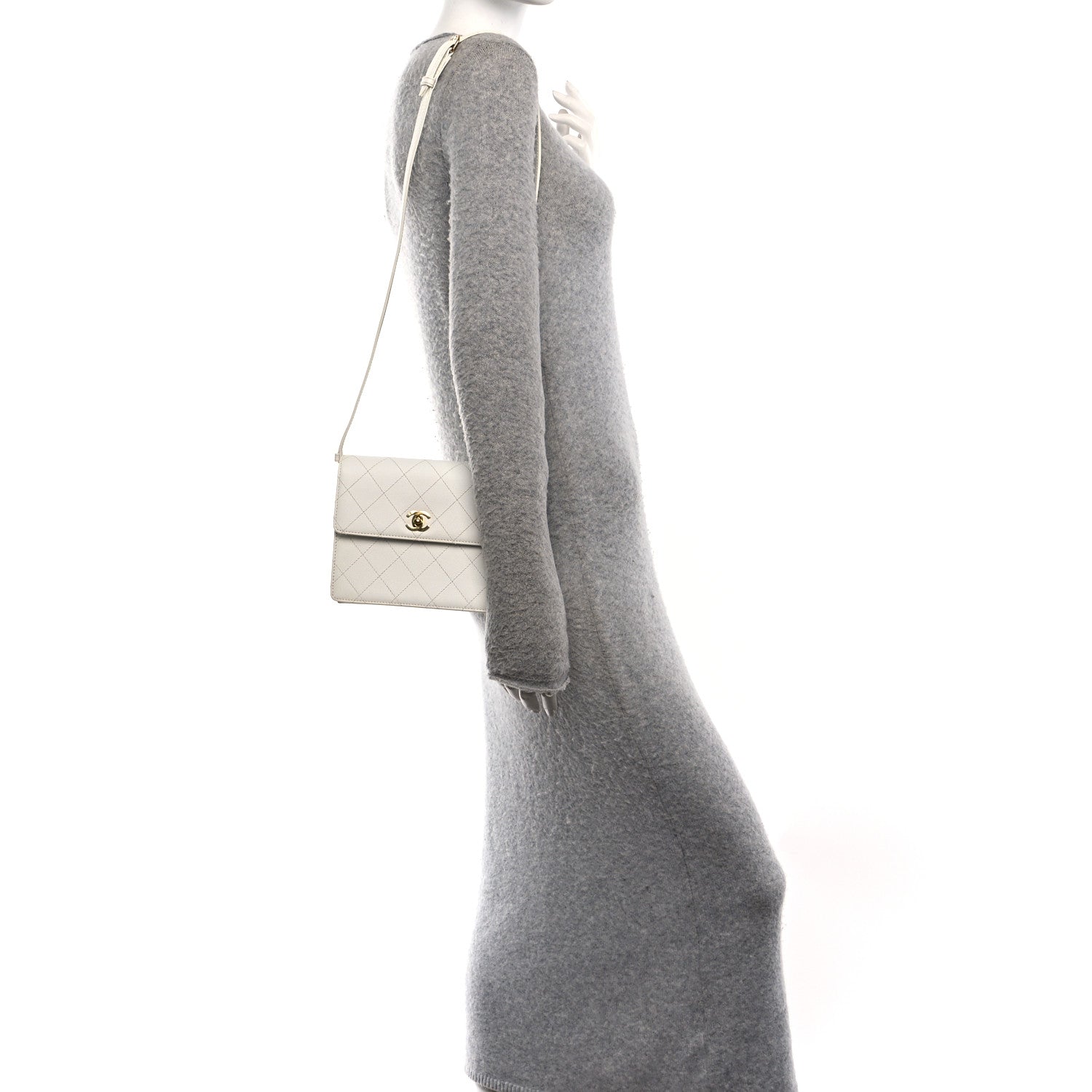 Chanel Caviar Diamond Stitched Square Flap Shoulder Bag White 2 of 15