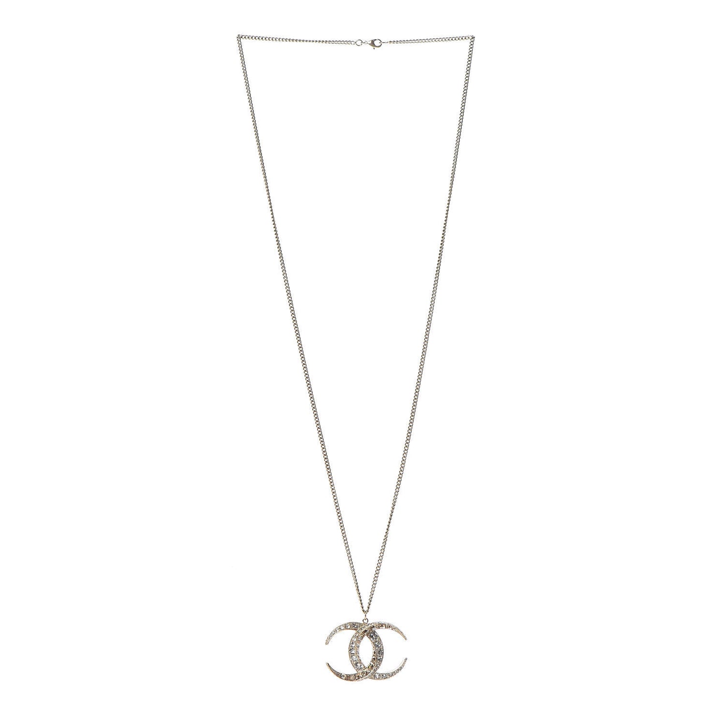 Baguette Crystal Moon CC Necklace Gold