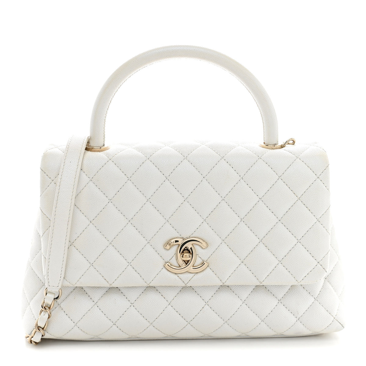 Chanel Iridescent Caviar Quilted Small Coco Handle Flap White 1 of 13