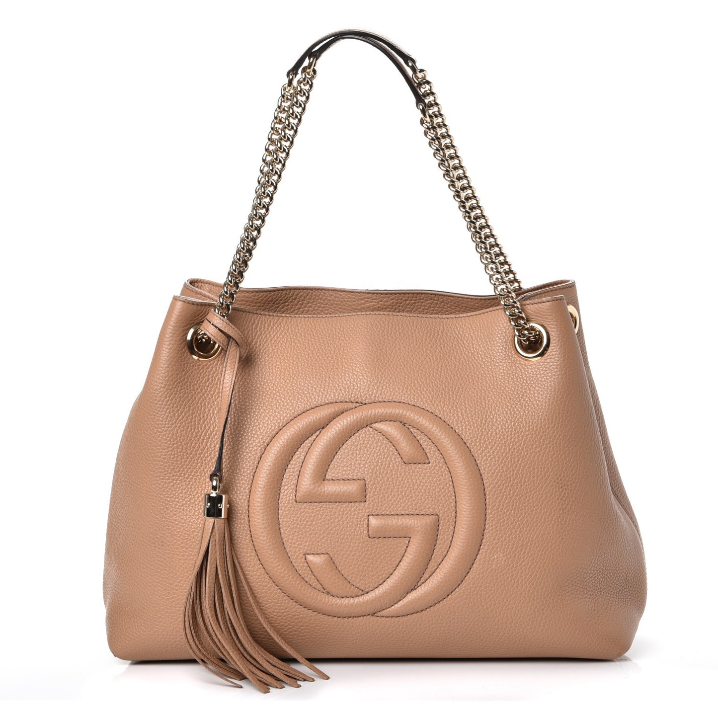 Pebbled Calfskin Medium Soho Chain Shoulder Bag Rose Beige