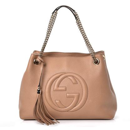Gucci Pebbled Calfskin Medium Soho Chain Shoulder Bag Rose Beige 1 of 9