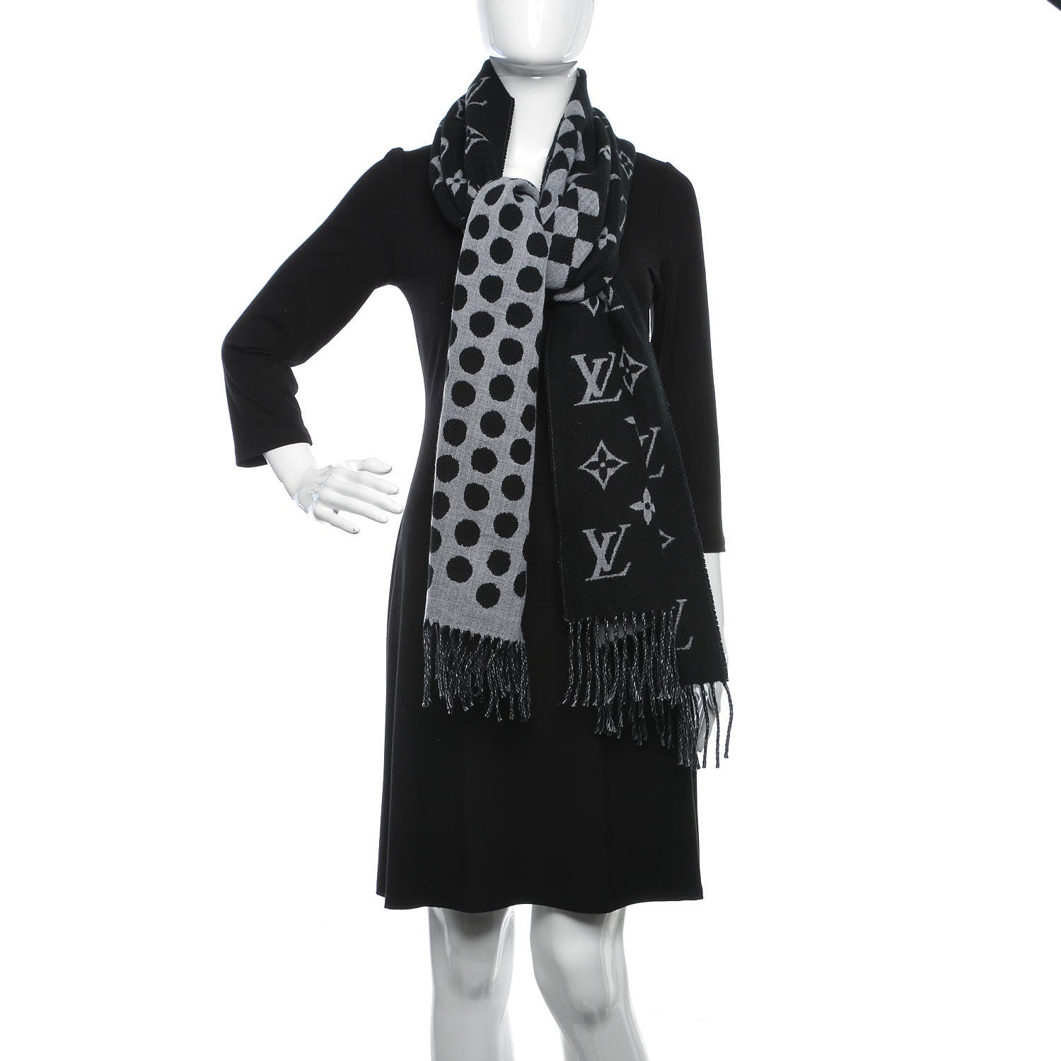 Louis Vuitton Wool Cashmere Polkagram Scarf Black 2 of 4