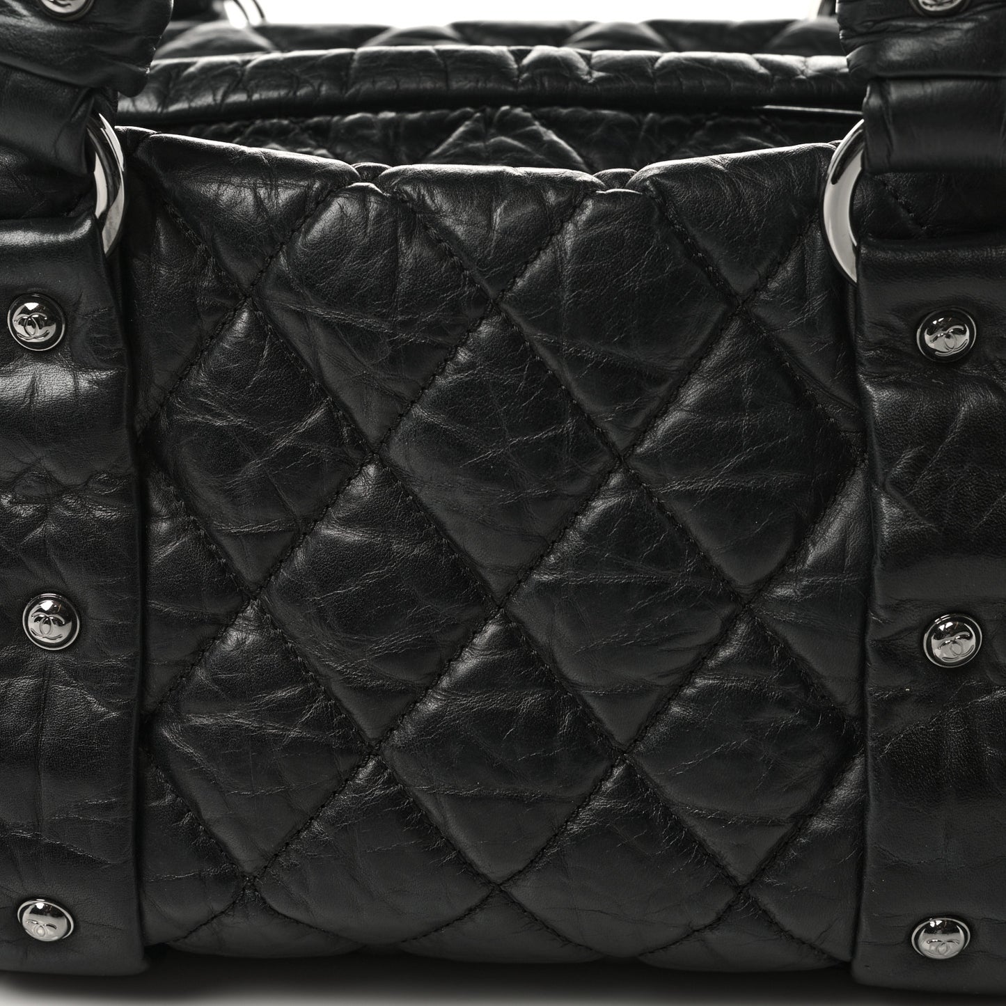 Distressed Lambskin Small Lady Braid Tote Black