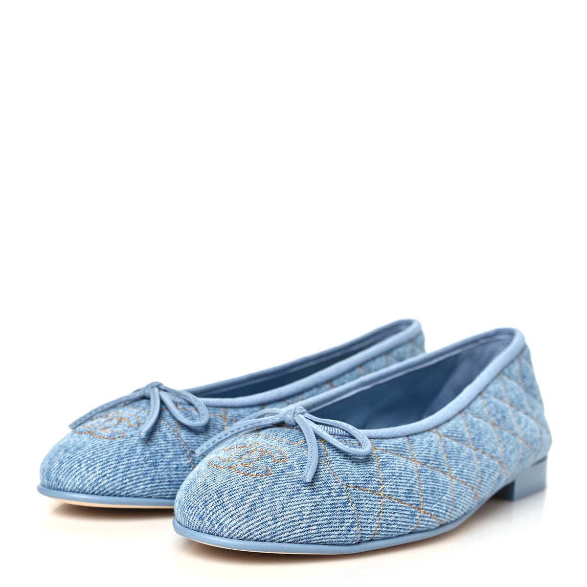 Washed Denim Quilted Cap Toe CC Ballerina Flats 37 Blue