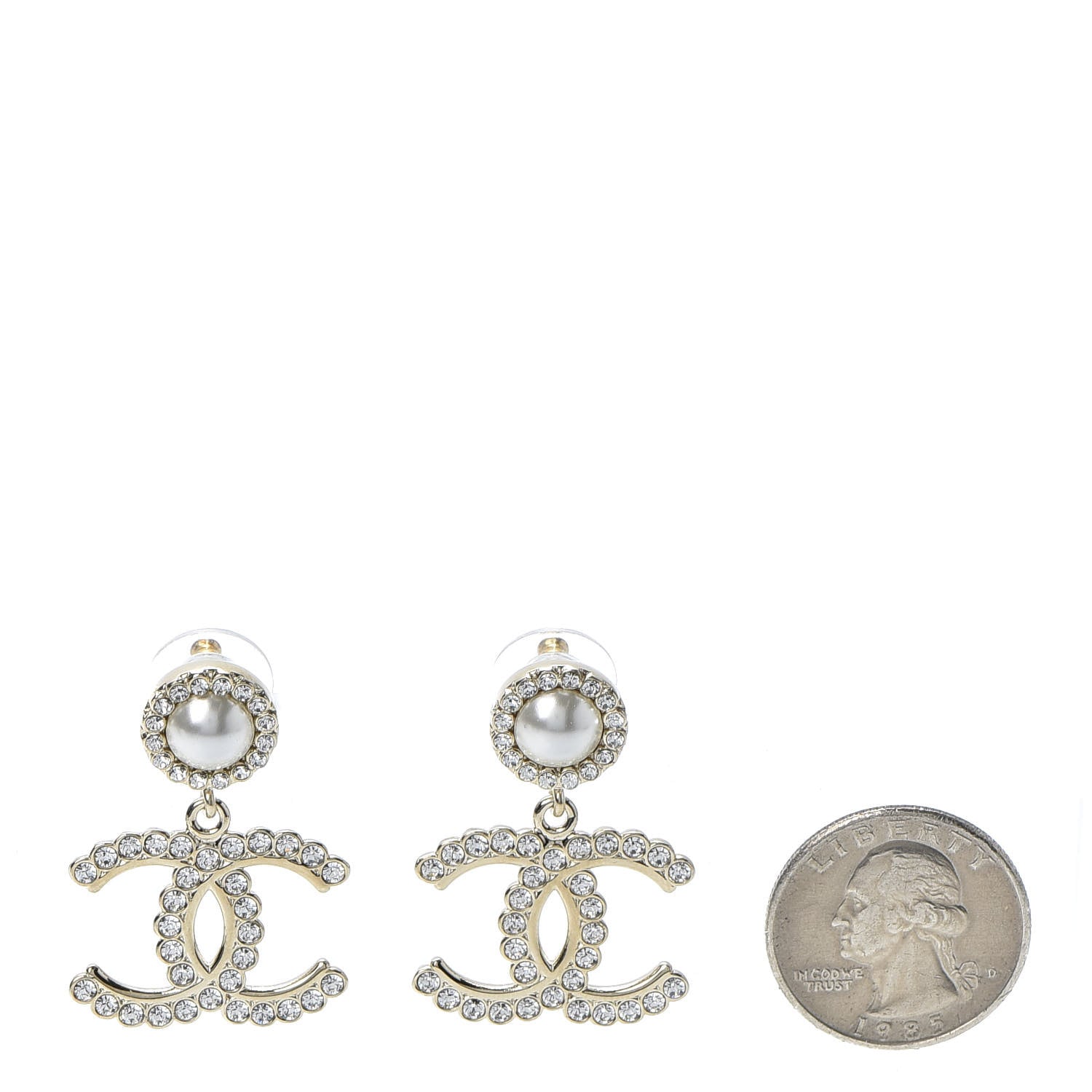 Chanel Crystal Pearl Bow-tiful CC Drop Earrings Gold 2 of 5