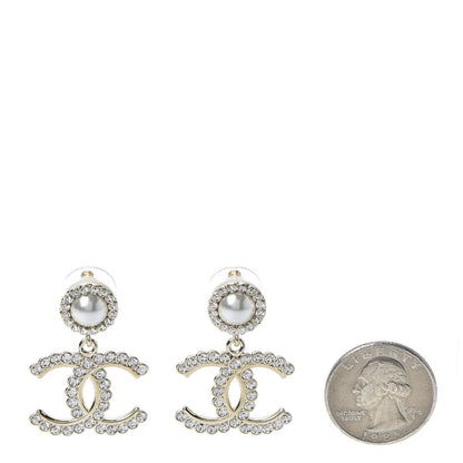 Chanel Crystal Pearl Bow-tiful CC Drop Earrings Gold 2 of 5