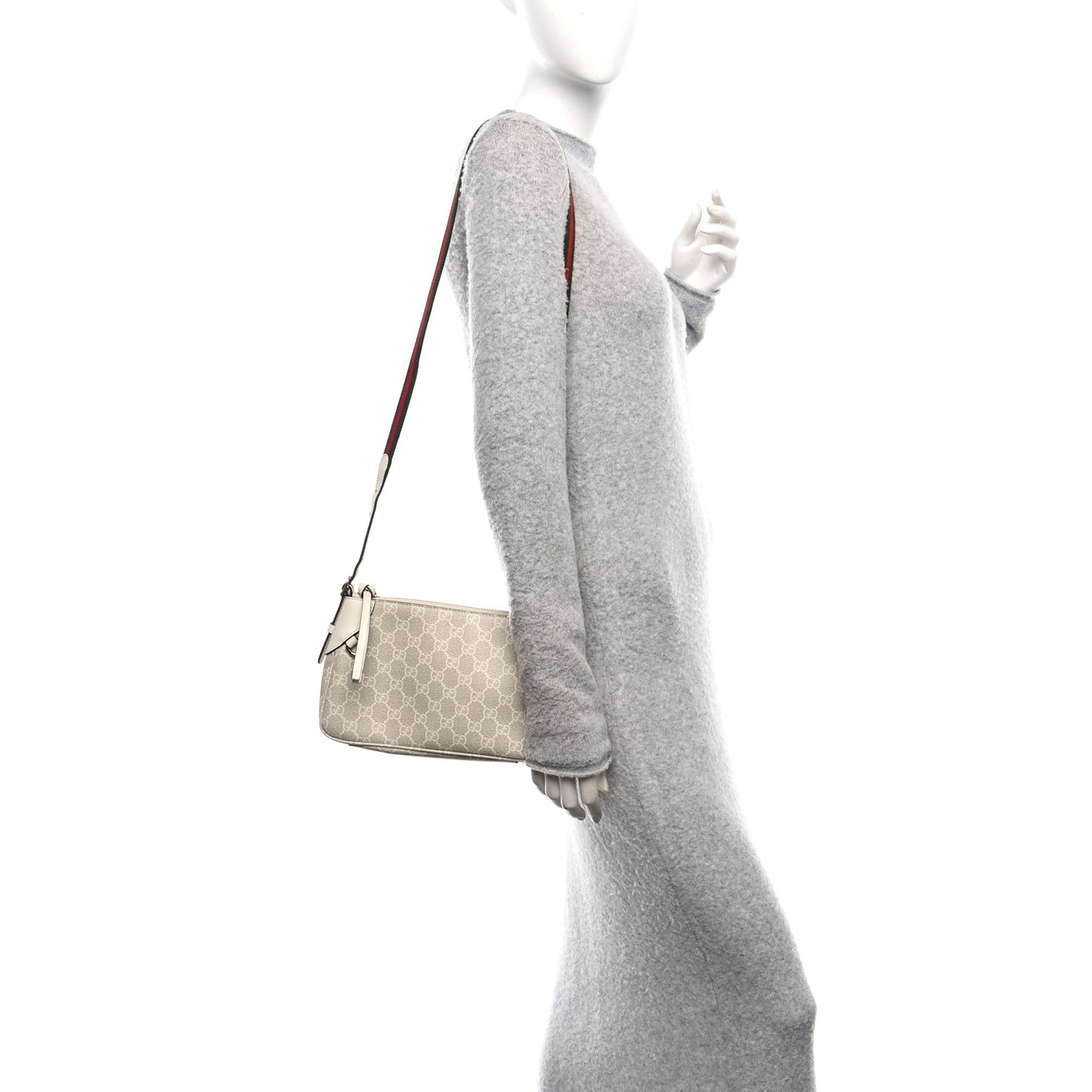 GG Supreme Monogram Textured Calfskin Small Emblem Shoulder Bag Beige Mystic White