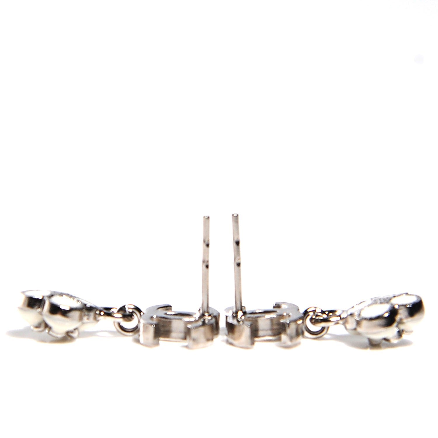Chanel Enamel CC Camellia Drop Earrings Silver 4 of 5