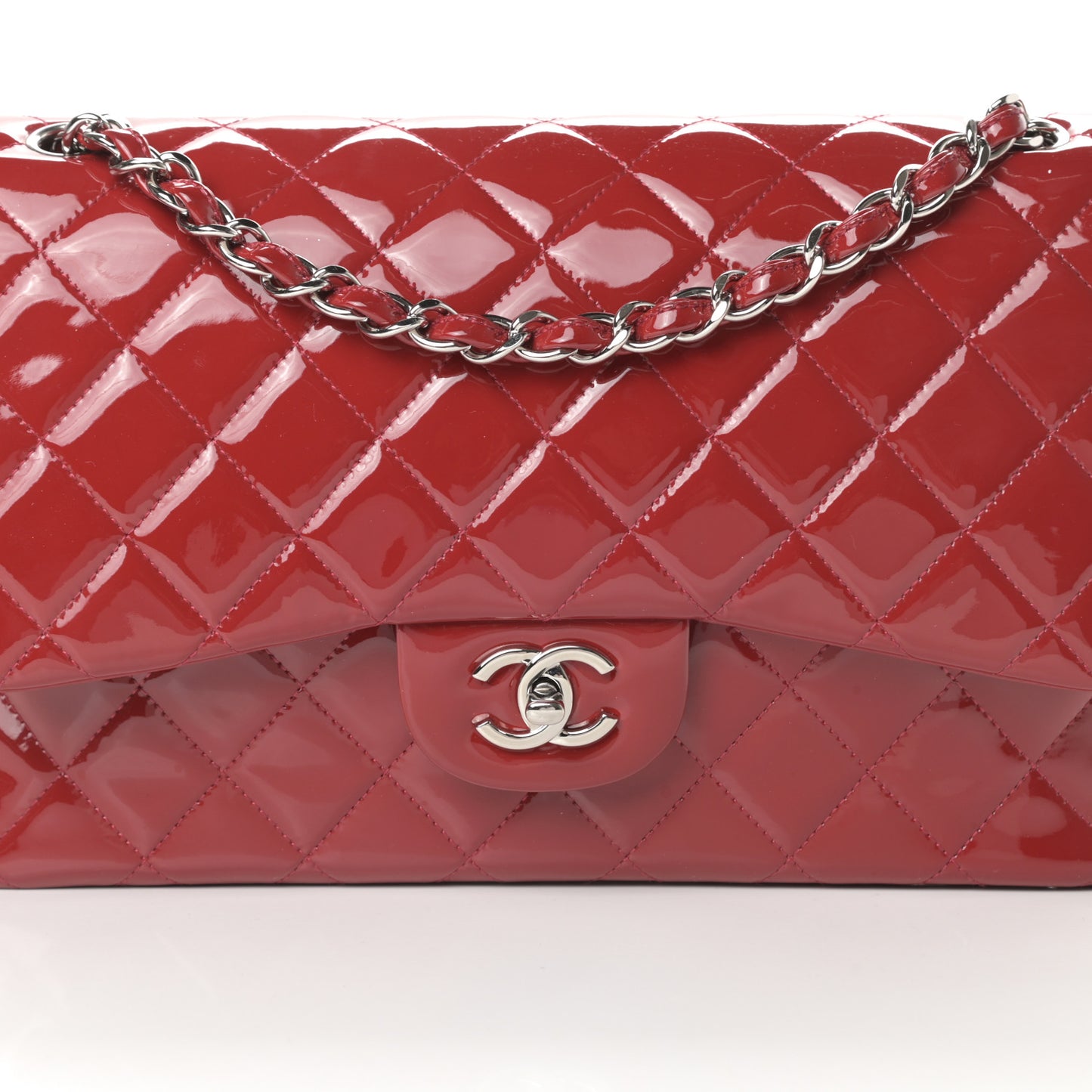 Patent Quilted Jumbo Double Flap Red