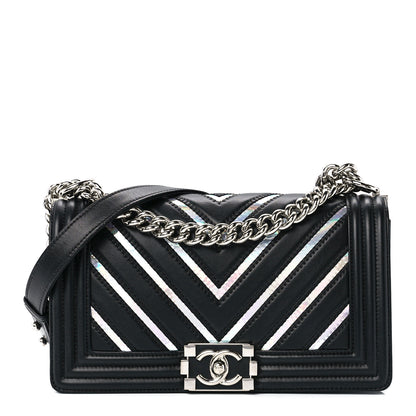 Chanel Lambskin Iridescent PVC Chevron Quilted Medium Boy Flap Black Silver 1 of 11