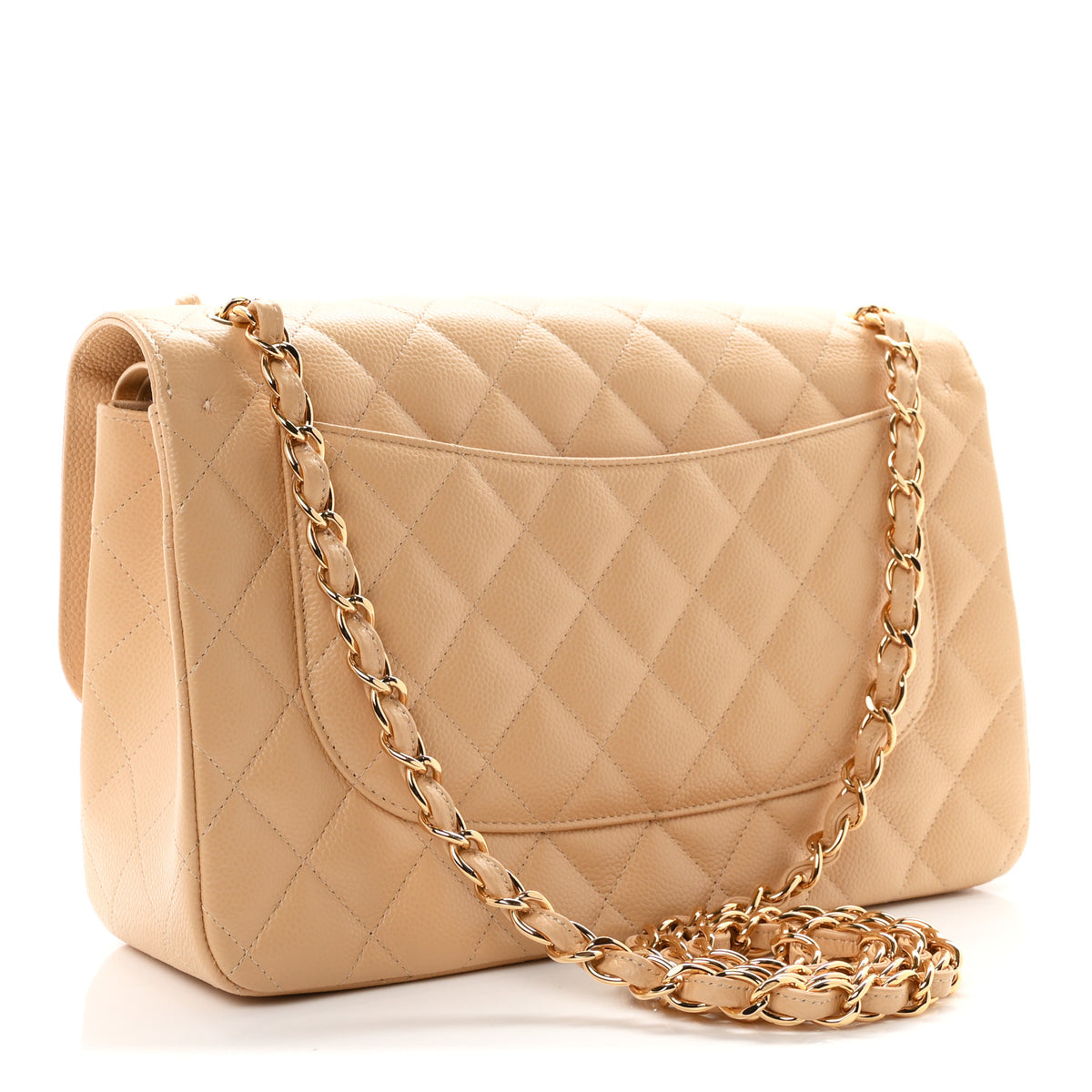 Caviar Quilted Jumbo Double Flap Beige Clair