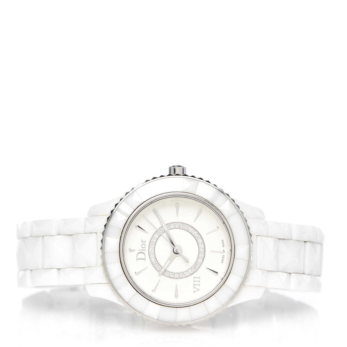 Stainless Steel Ceramic Diamond 33mm Dior VIII Automatic Watch White