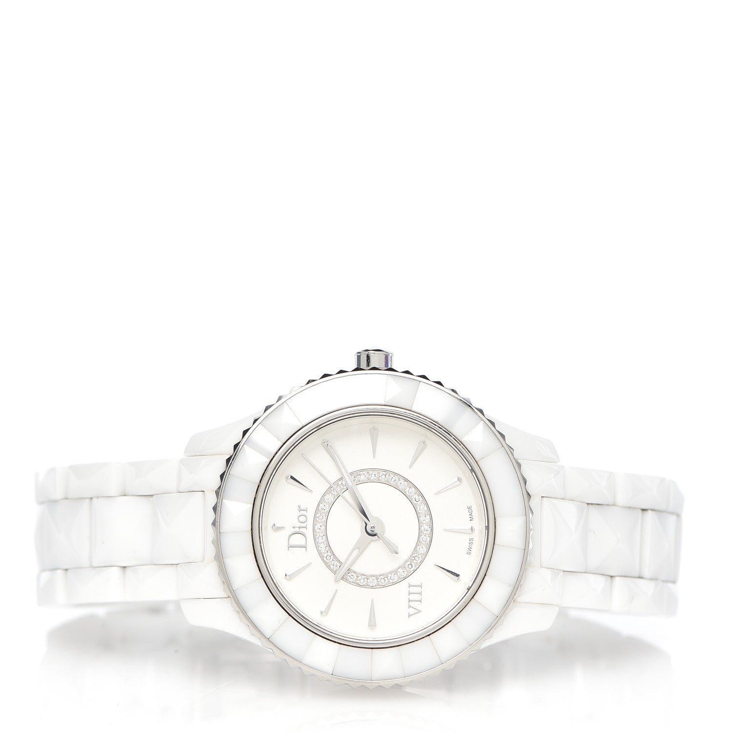 Christian Dior Stainless Steel Ceramic Diamond 33mm Dior VIII Automatic Watch White 3 of 6