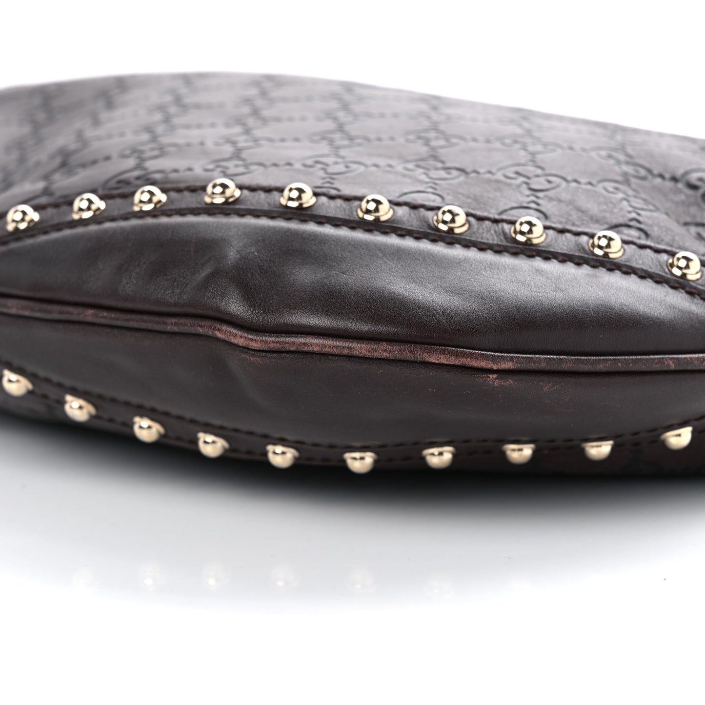 Calfskin Embossed Monogram Studded Pelham Messenger Bag Dark Brown