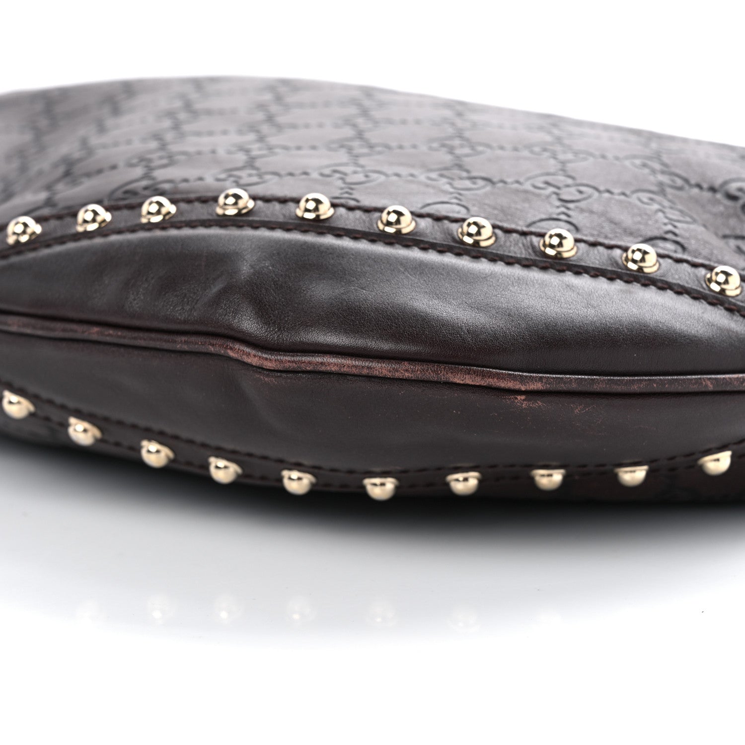 Gucci Calfskin Embossed Monogram Studded Pelham Messenger Bag Dark Brown 10 of 14