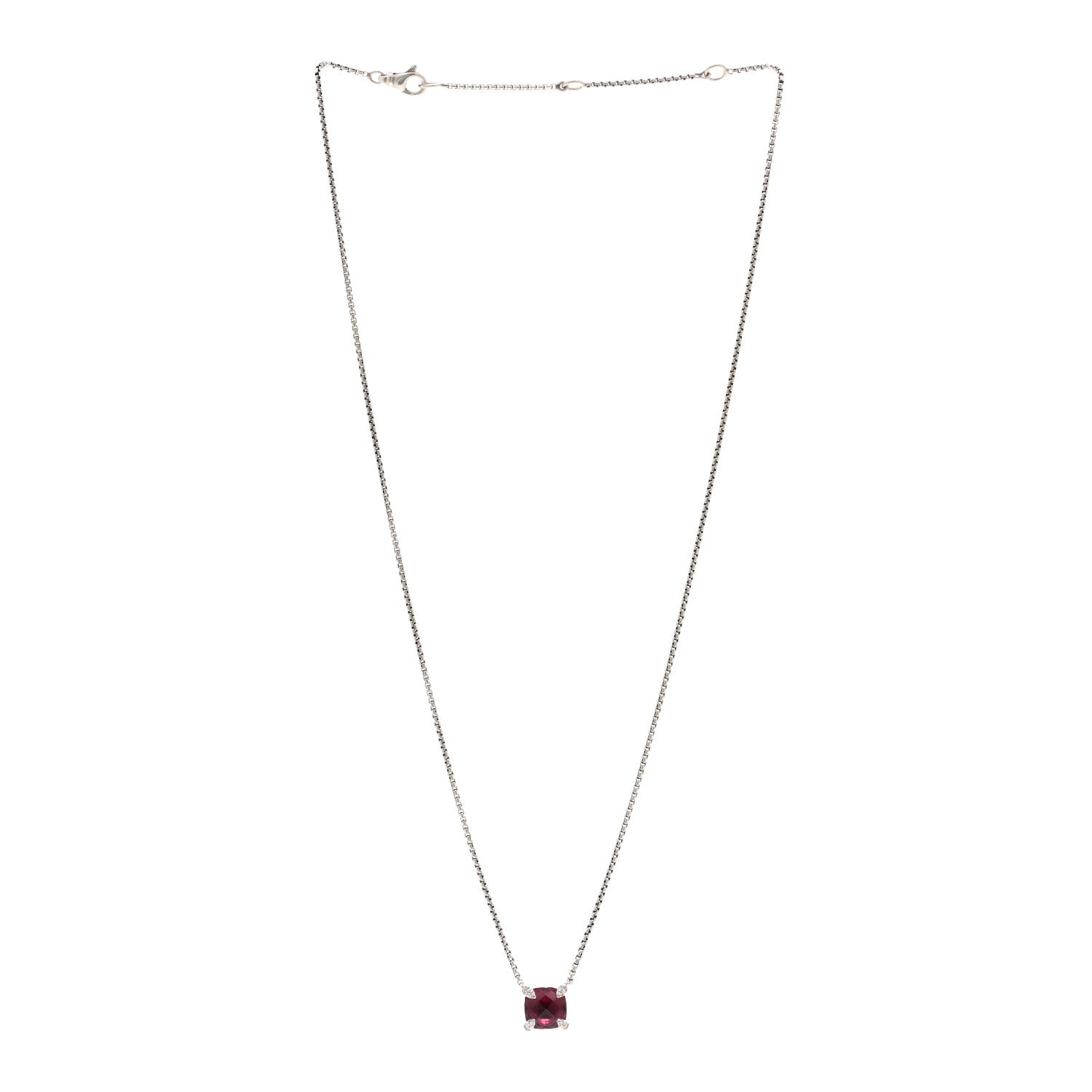 David Yurman Sterling Silver Diamond Rhodolite Garnet 9mm Petite Chatelaine Pendant Necklace 3 of 4