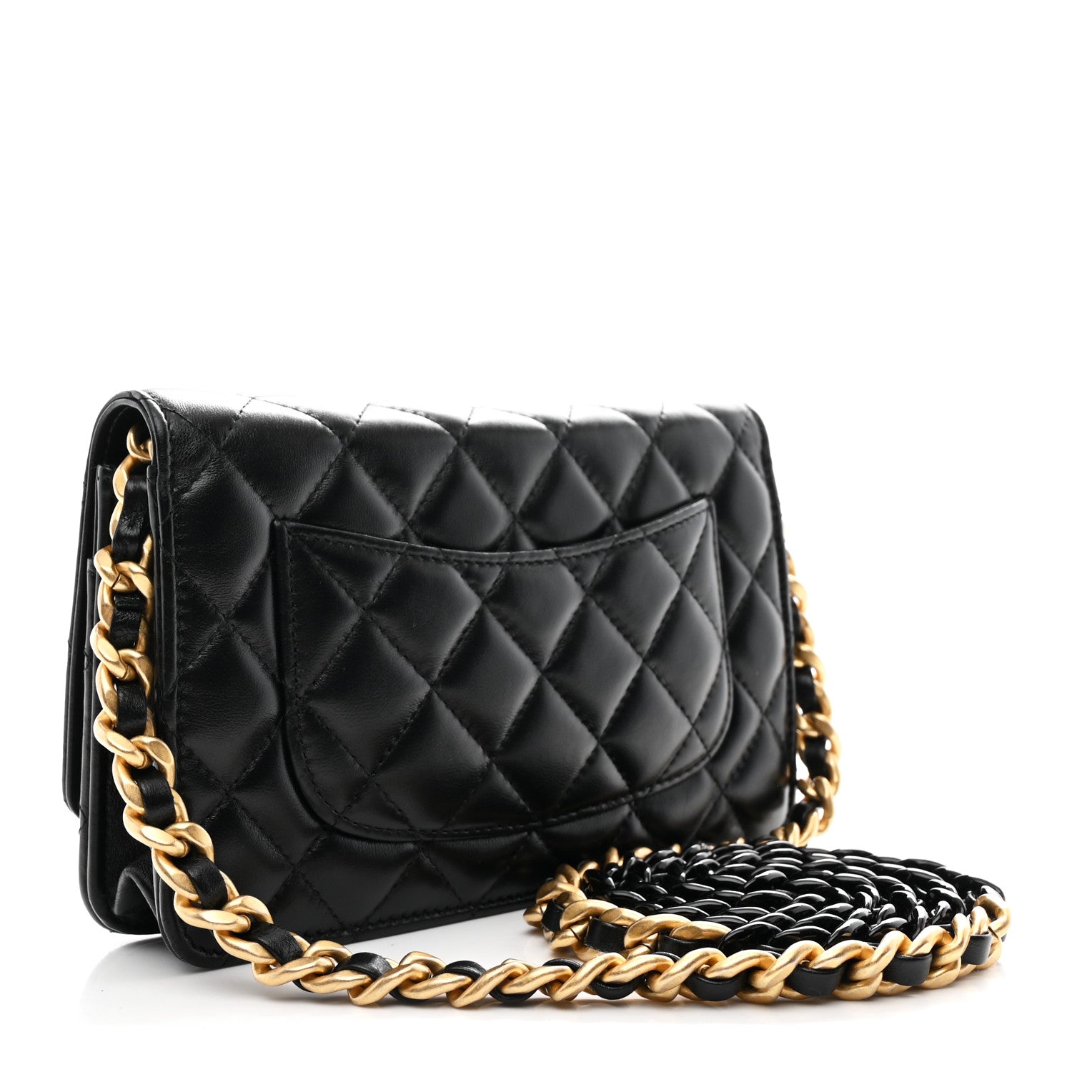 Chanel Lambskin Resin Quilted Wallet On Chain WOC Black 3 of 11
