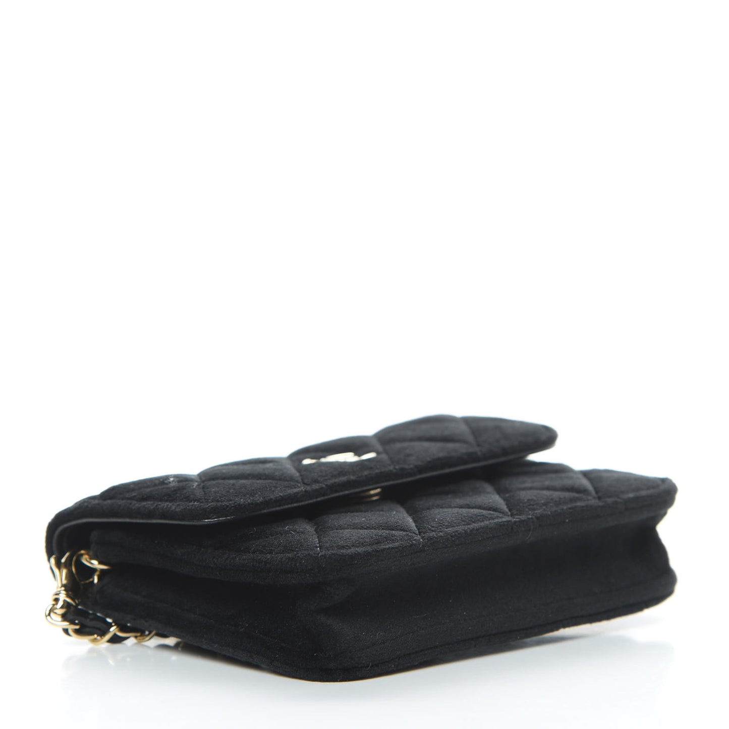 Velvet Quilted Pearl Crush Flap With Chain Black