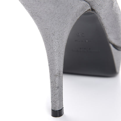 Saint Laurent Metallic Suede Tribute Sixteen 75 Lace Up Platform Sandals 38 Acciaio 8 of 10