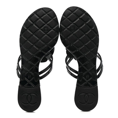 Chanel Jelly Camellia Thong Sandals 37 Black 6 of 10