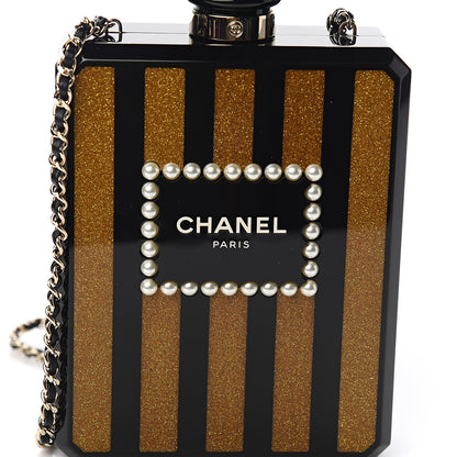 Chanel Plexiglass Perfume Bottle Clutch Black Gold 9 of 10
