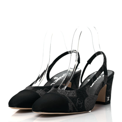 Chanel Denim Cap Toe CC Slingback Pumps 38 Charcoal Black Blue 3 of 10