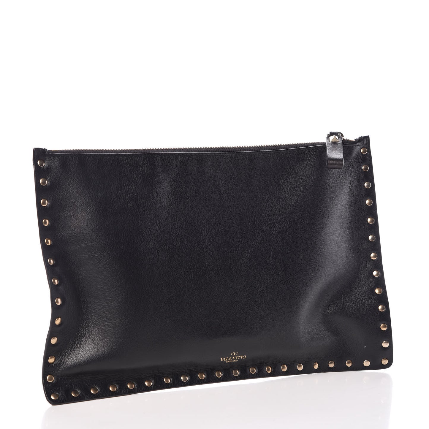 Vitello Large Rockstud Zip Pouch Black