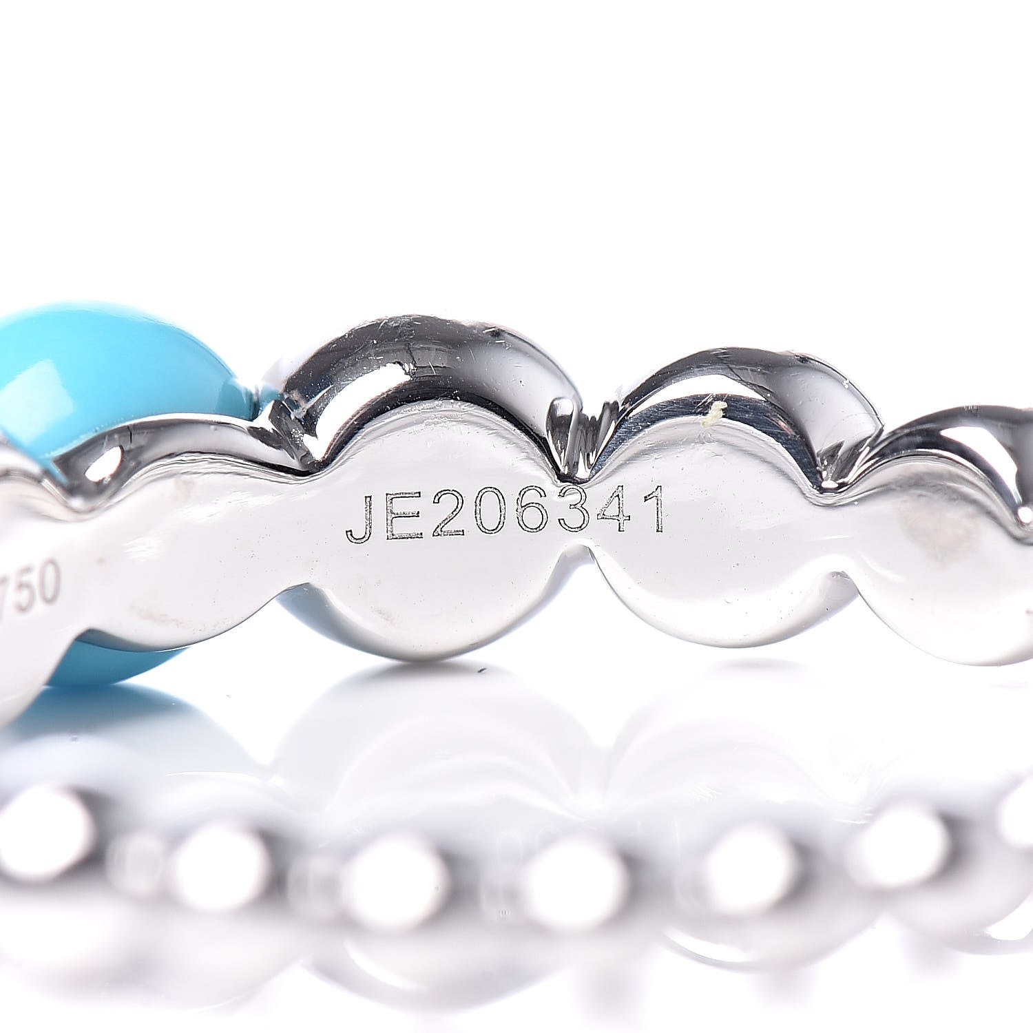 Van Cleef & Arpels 18K White Gold Turquoise Perlee Couleurs Variation Ring 56 7.5 5 of 9