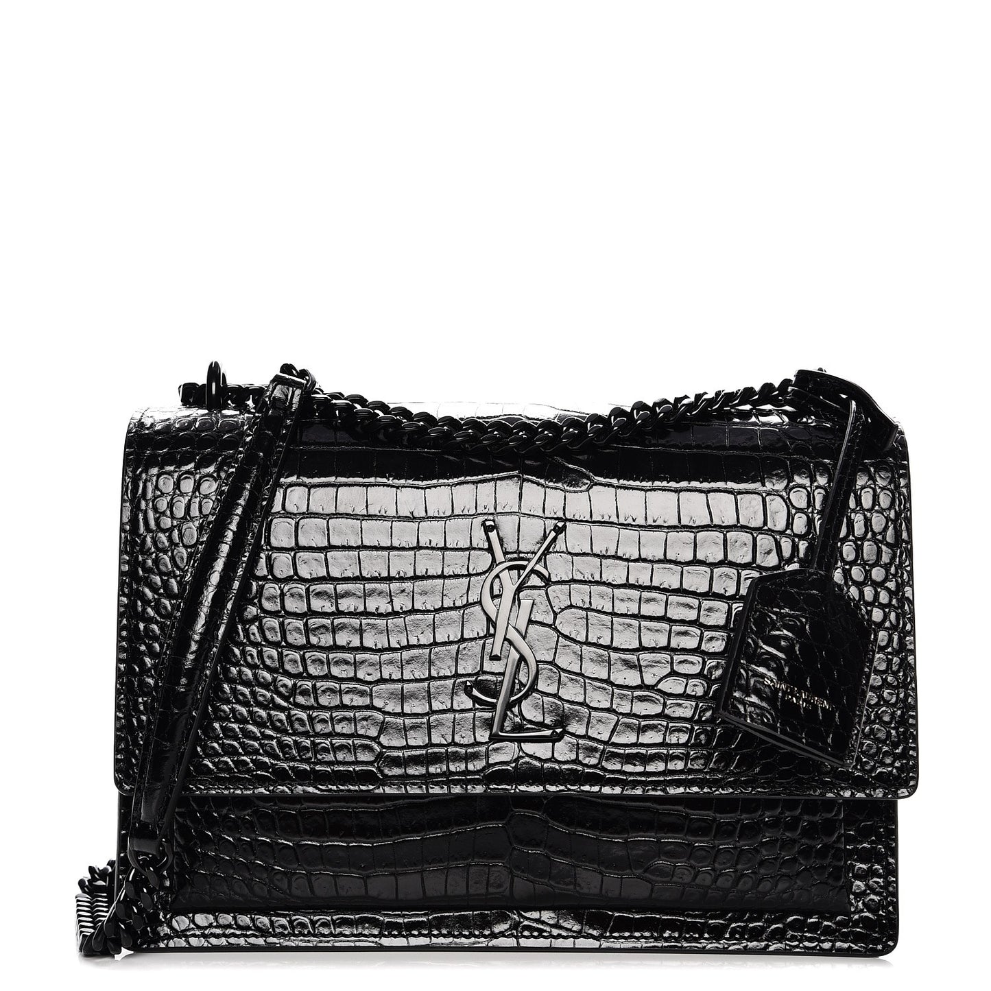 Calfskin Crocodile Embossed Medium Monochrome Monogram Sunset Black