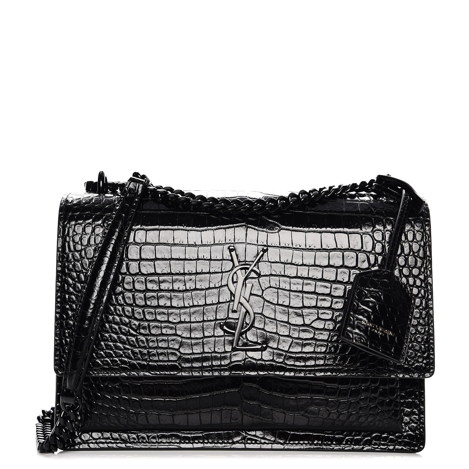 Saint Laurent Calfskin Crocodile Embossed Medium Monochrome Monogram Sunset Black 1 of 7