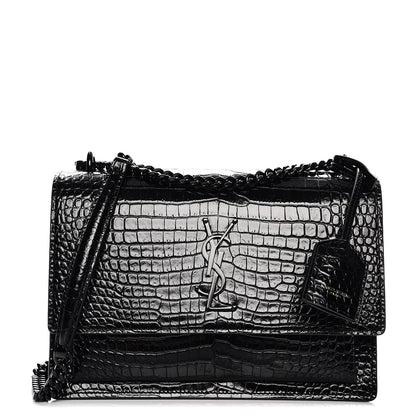 Saint Laurent Calfskin Crocodile Embossed Medium Monochrome Monogram Sunset Black 1 of 7