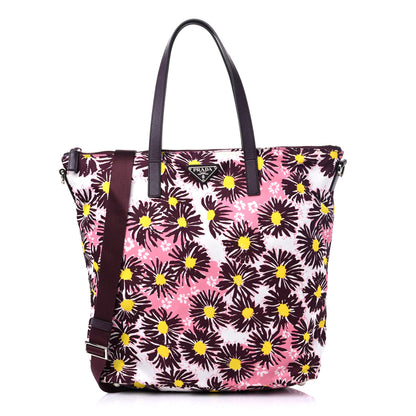 Prada Tessuto Nylon Saffiano Floral Print Tote Bordeaux 1 of 8
