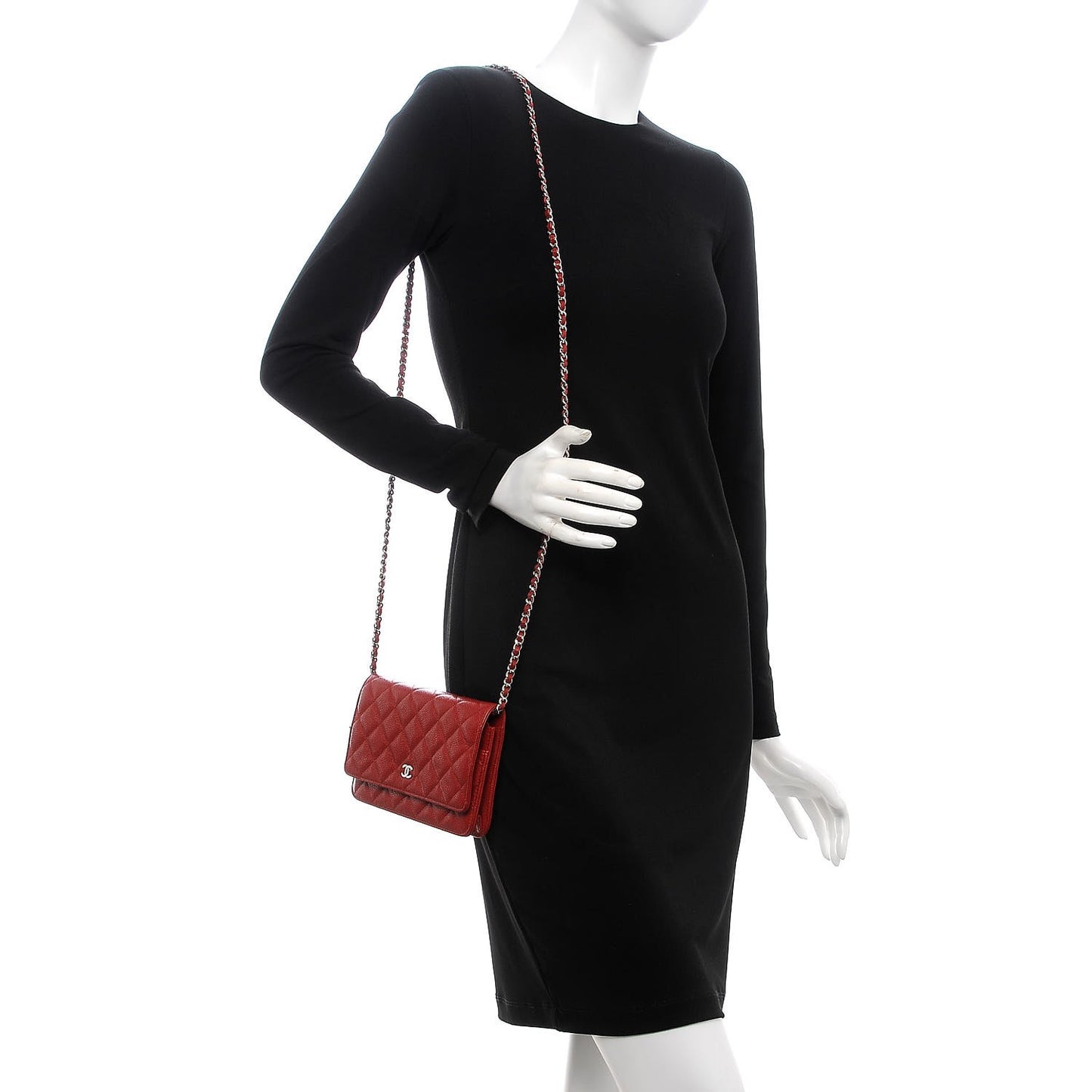 Caviar Quilted Wallet on Chain WOC Red