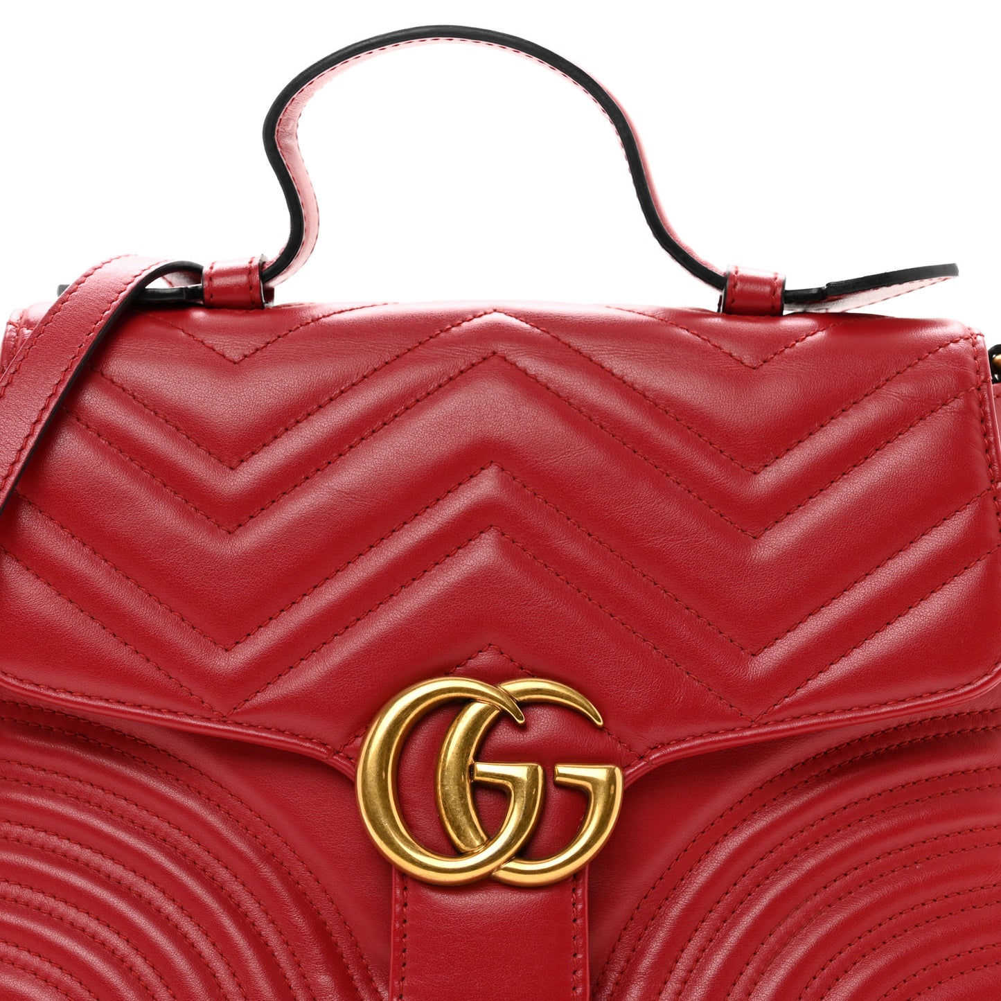 Calfskin Matelasse Small GG Marmont Top Handle Shoulder Bag Hibiscus Red