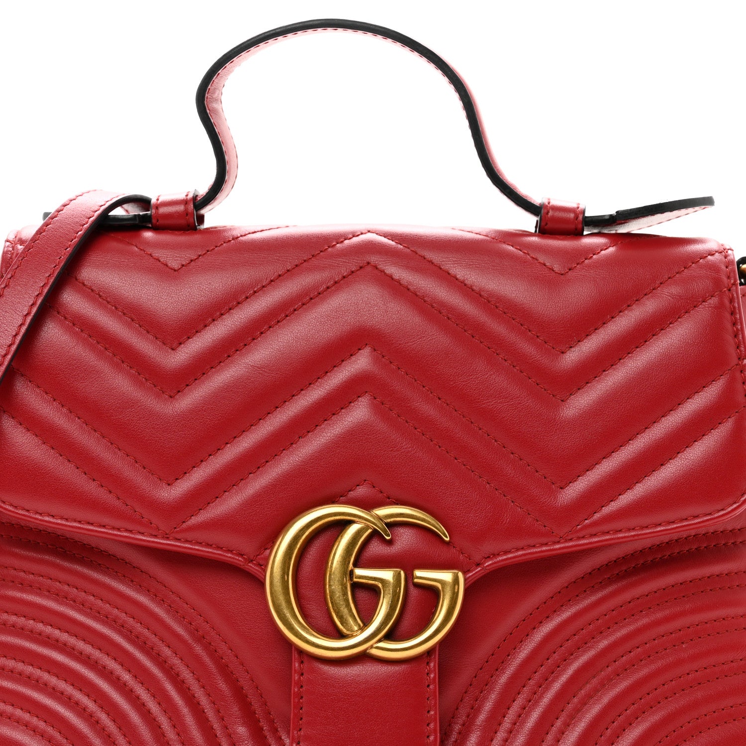 Gucci Calfskin Matelasse Small GG Marmont Top Handle Shoulder Bag Hibiscus Red 5 of 11