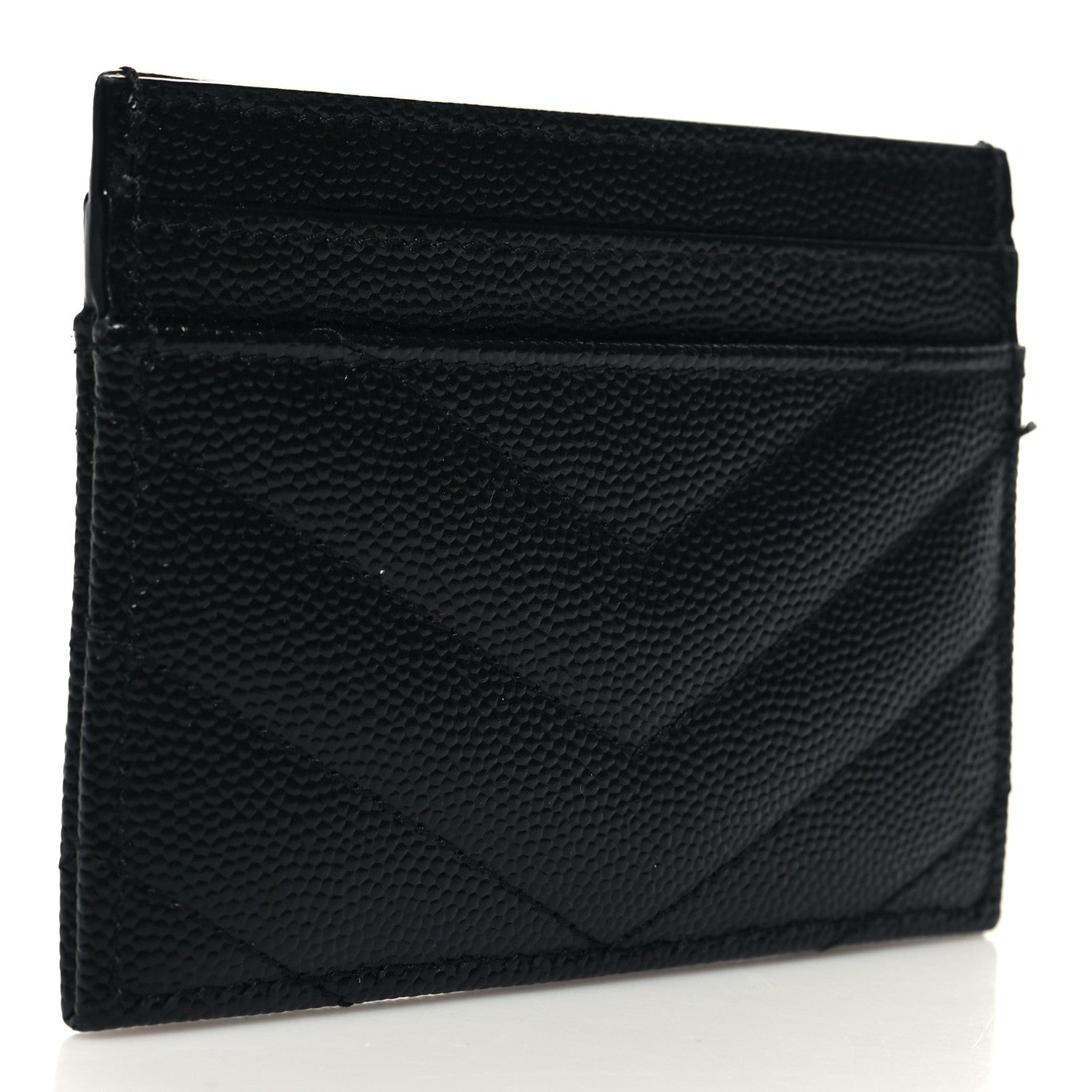 Saint Laurent Grain De Poudre Matelasse Chevron Monochrome Monogram Credit Card Case Black 3 of 8